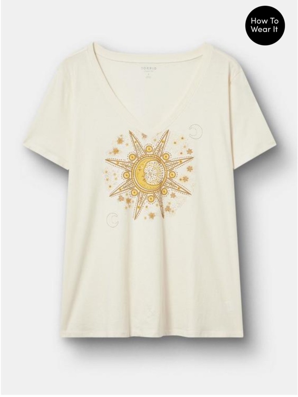 torrid Cream V-Neck Tee with Gold Sun & Moon Graphic
